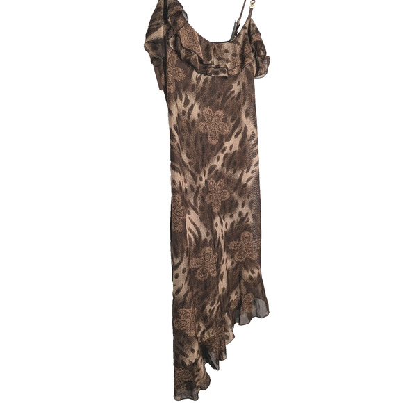 Y2K Sheer Leopard Print Asymmetrical Hem Ruffle Indie Grunge Dress - Picture 4 of 9